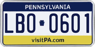 PA license plate LBO0601