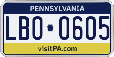 PA license plate LBO0605