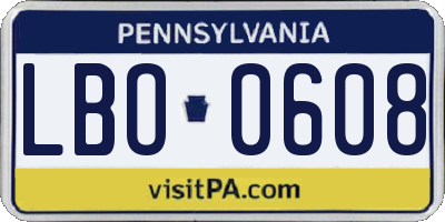 PA license plate LBO0608