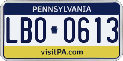 PA license plate LBO0613
