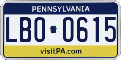 PA license plate LBO0615