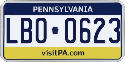 PA license plate LBO0623