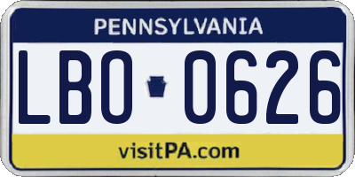 PA license plate LBO0626