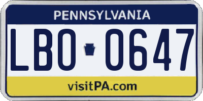 PA license plate LBO0647