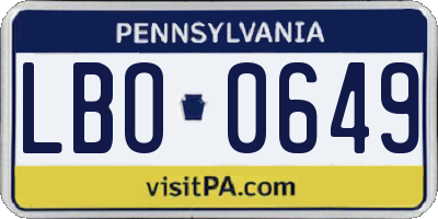 PA license plate LBO0649