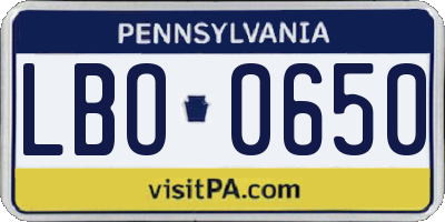 PA license plate LBO0650