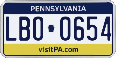 PA license plate LBO0654