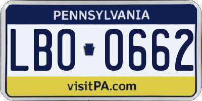 PA license plate LBO0662
