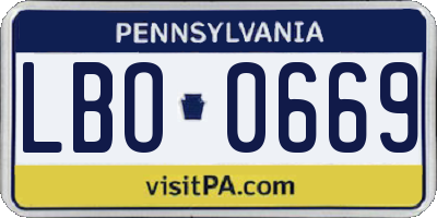 PA license plate LBO0669