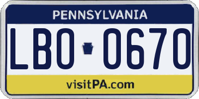 PA license plate LBO0670