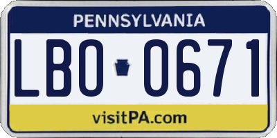 PA license plate LBO0671
