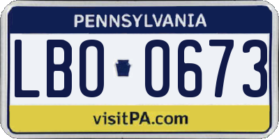 PA license plate LBO0673