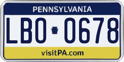 PA license plate LBO0678