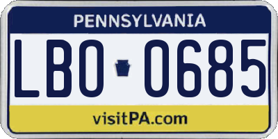 PA license plate LBO0685