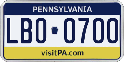 PA license plate LBO0700