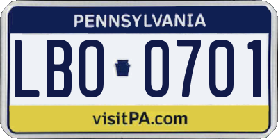 PA license plate LBO0701
