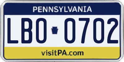 PA license plate LBO0702