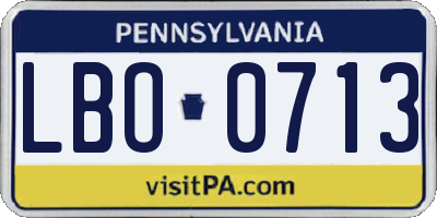 PA license plate LBO0713