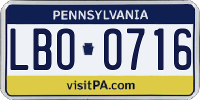 PA license plate LBO0716