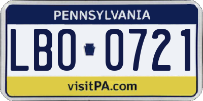 PA license plate LBO0721