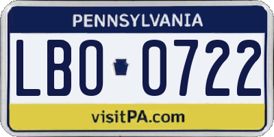 PA license plate LBO0722