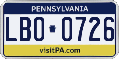PA license plate LBO0726