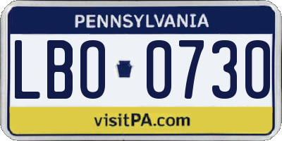 PA license plate LBO0730