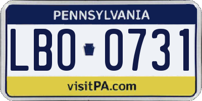 PA license plate LBO0731