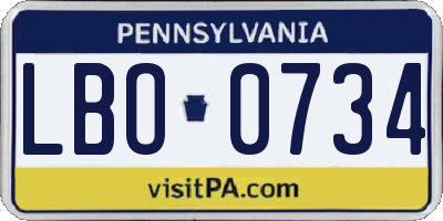 PA license plate LBO0734