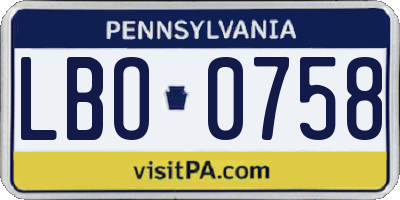 PA license plate LBO0758