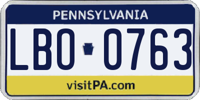 PA license plate LBO0763