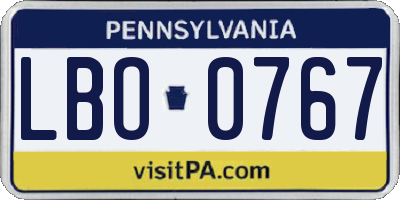 PA license plate LBO0767