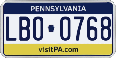 PA license plate LBO0768