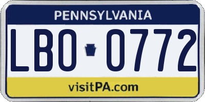PA license plate LBO0772