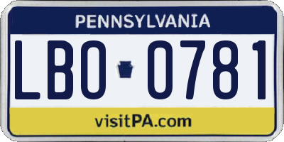 PA license plate LBO0781