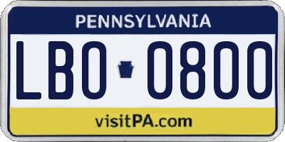 PA license plate LBO0800