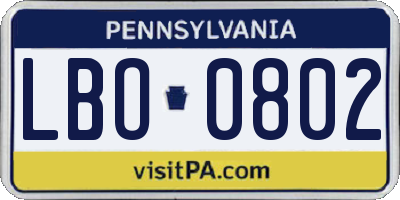 PA license plate LBO0802