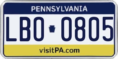 PA license plate LBO0805