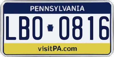 PA license plate LBO0816