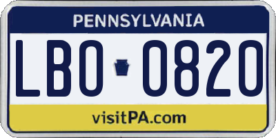 PA license plate LBO0820