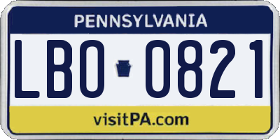 PA license plate LBO0821