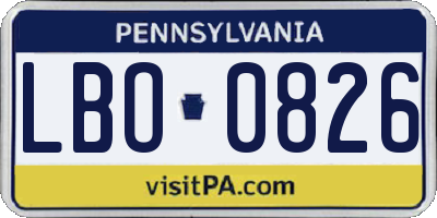PA license plate LBO0826