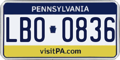 PA license plate LBO0836