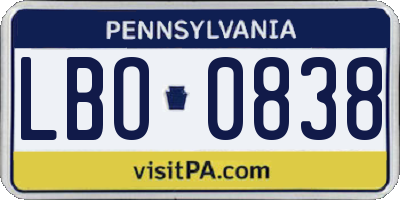 PA license plate LBO0838