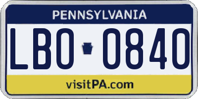 PA license plate LBO0840