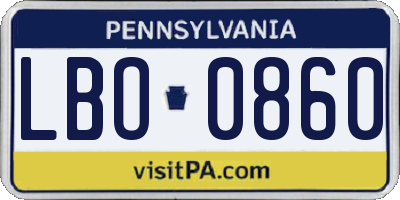 PA license plate LBO0860