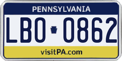 PA license plate LBO0862