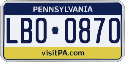 PA license plate LBO0870