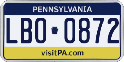 PA license plate LBO0872
