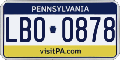 PA license plate LBO0878